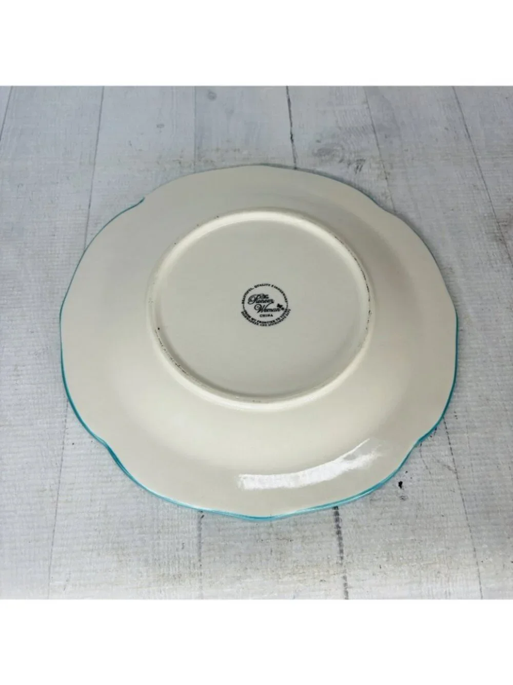 The Pioneer Woman VINTAGE BLOOM Scallop Floral  Teal Trim Stoneware Dinner Set 3